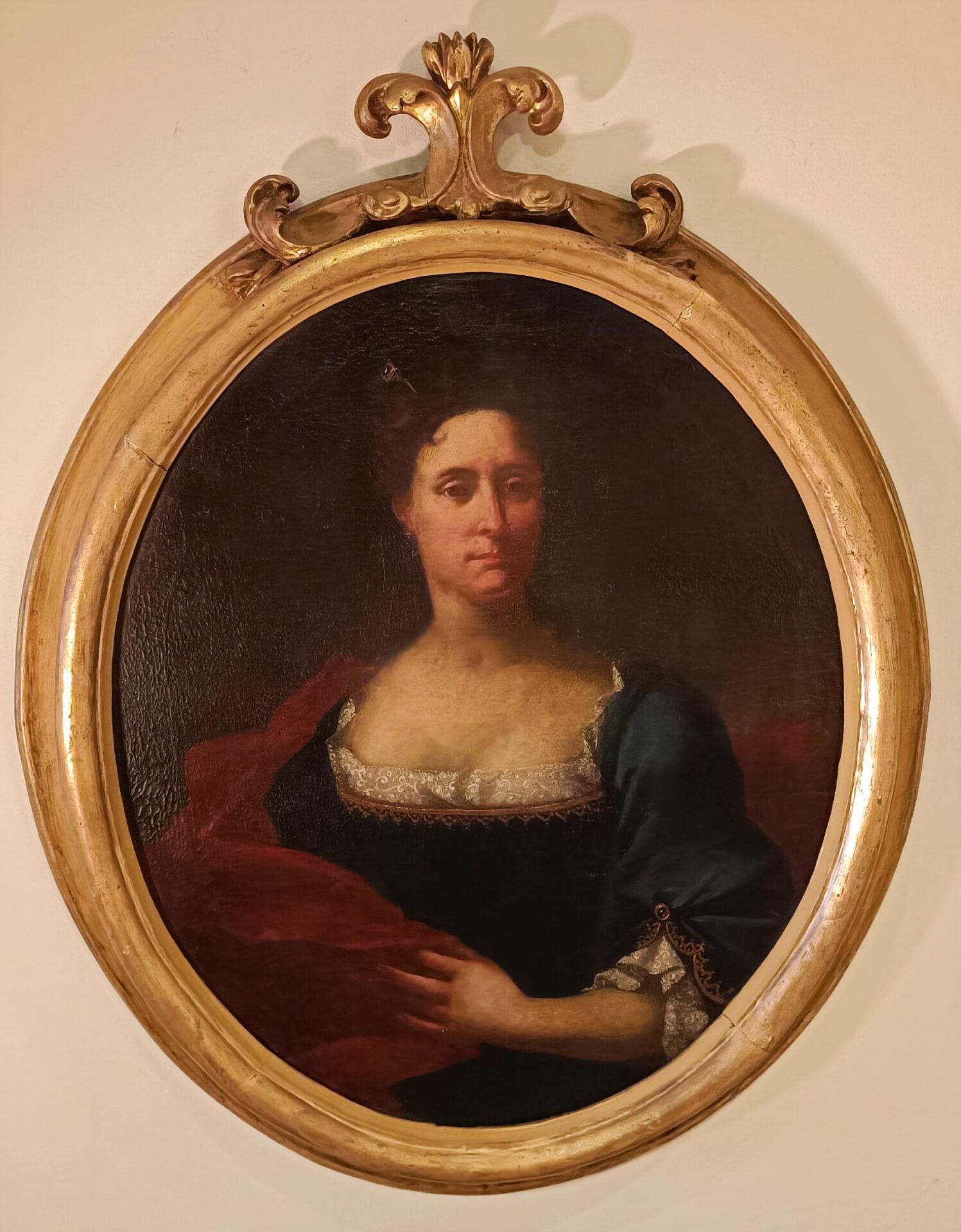 Olio Su Tela Del 600 Ritratto Di Nobildonna Da Castello Francese